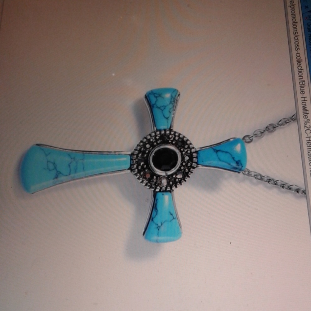 Natural gemstone cross with chain
